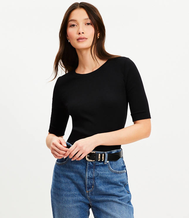 Petite Perfect Ribbed Elbow Sleeve Tee