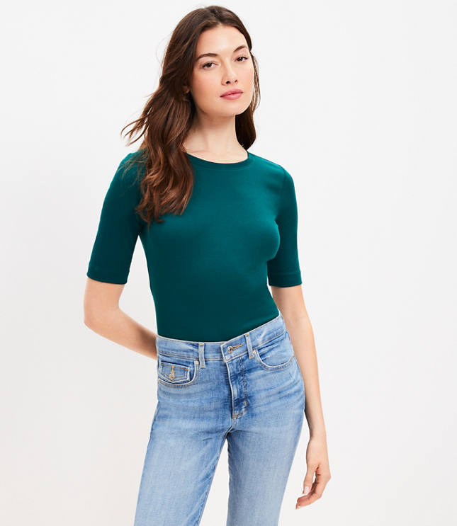 Petite Perfect Ribbed Elbow Sleeve Tee