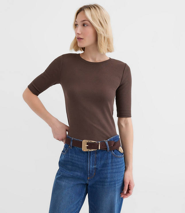Petite Perfect Ribbed Elbow Sleeve Tee