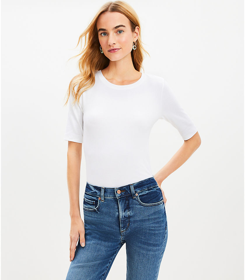 Petite Perfect Ribbed Elbow Sleeve Tee