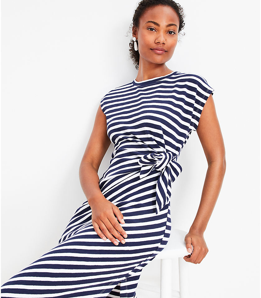 Stripe Knotted Cap Sleeve Midi Dress