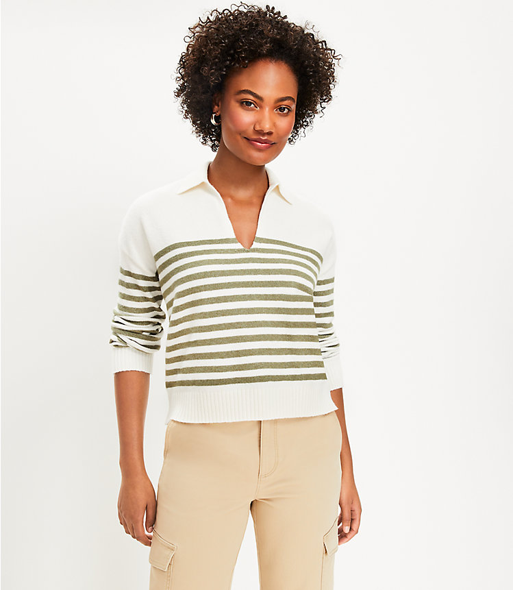 Petite Striped V-Neck Sailor Sweater image number 0