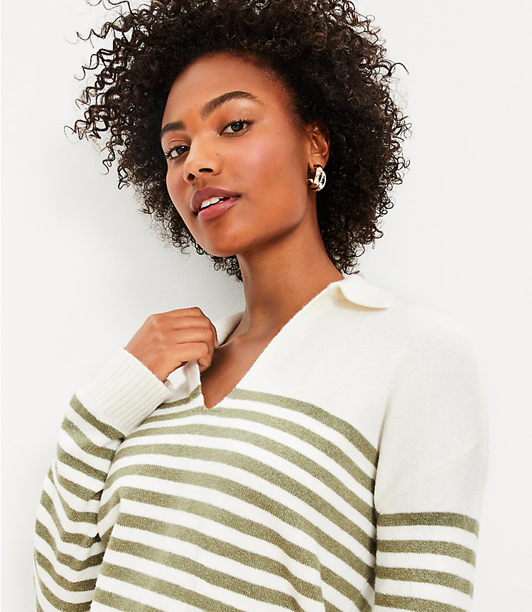 Petite Striped V-Neck Sailor Sweater image number 1