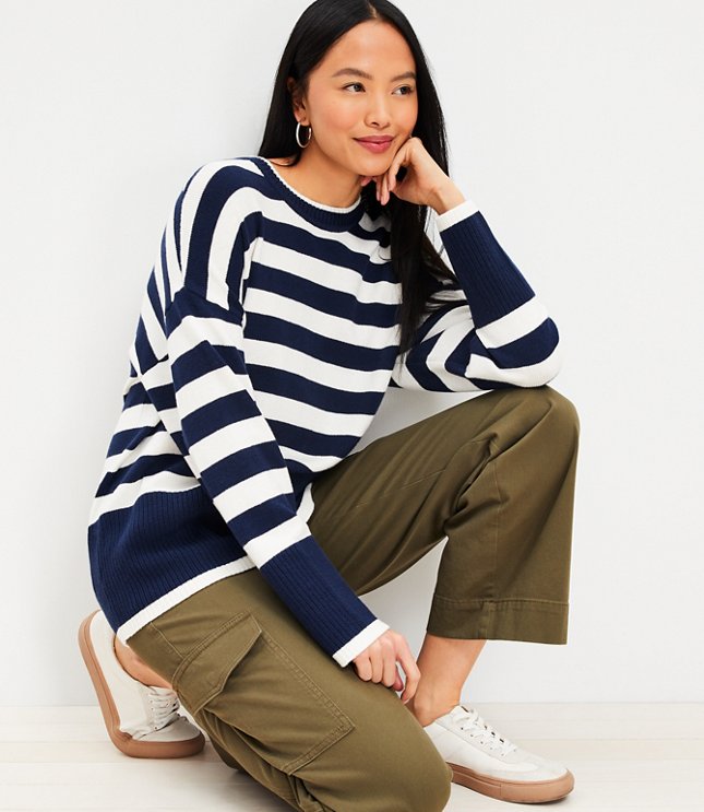 Petite Stripe Relaxed Tunic Sweater