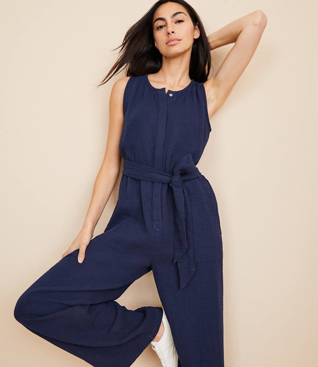 Dotted Foliage Halter Jumpsuit - Black