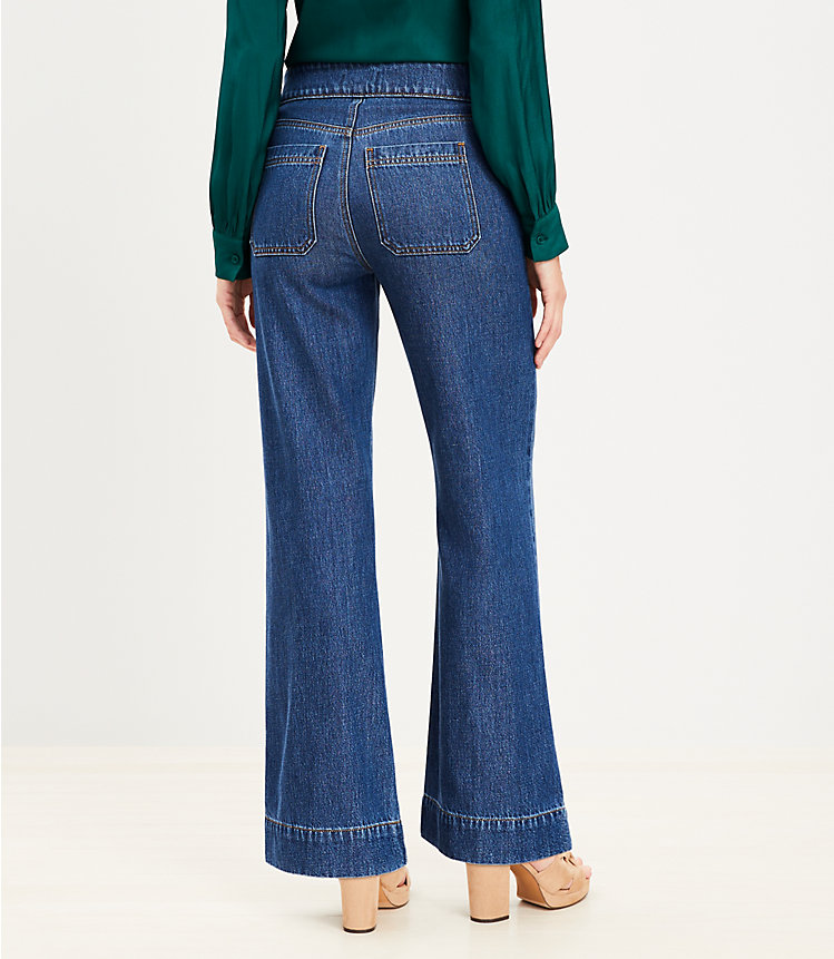 Petite Patch Pocket High Rise Wide Leg Jeans in Dark Wash image number 2