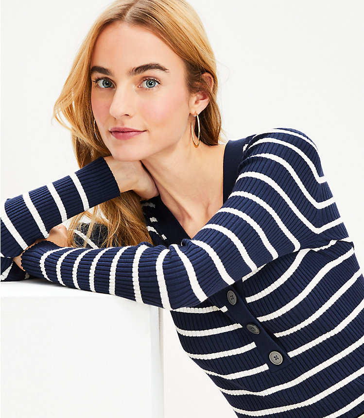 Petite Stripe Ribbed Henley Sweater image number 1