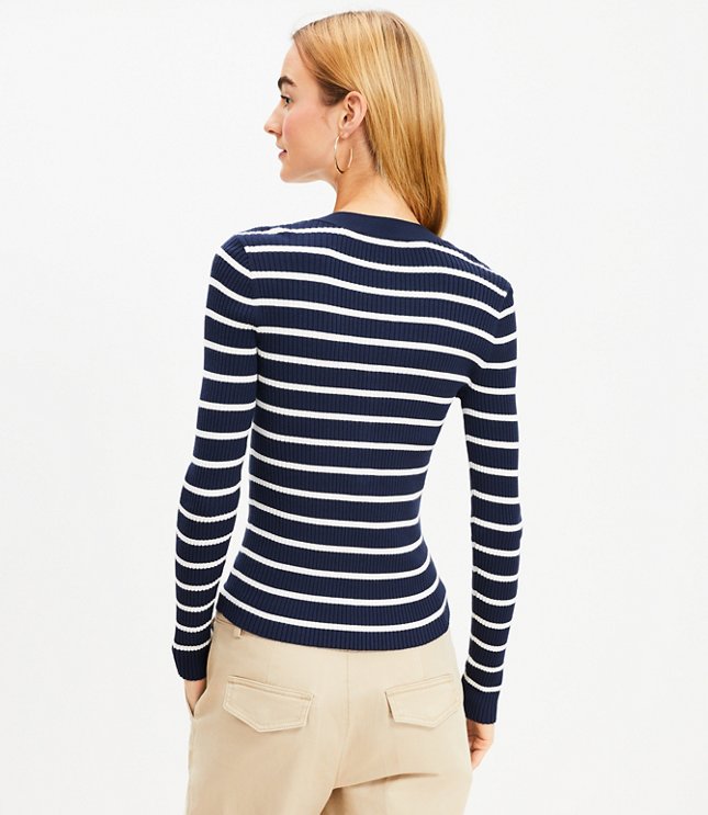 Petite Stripe Ribbed Henley Sweater