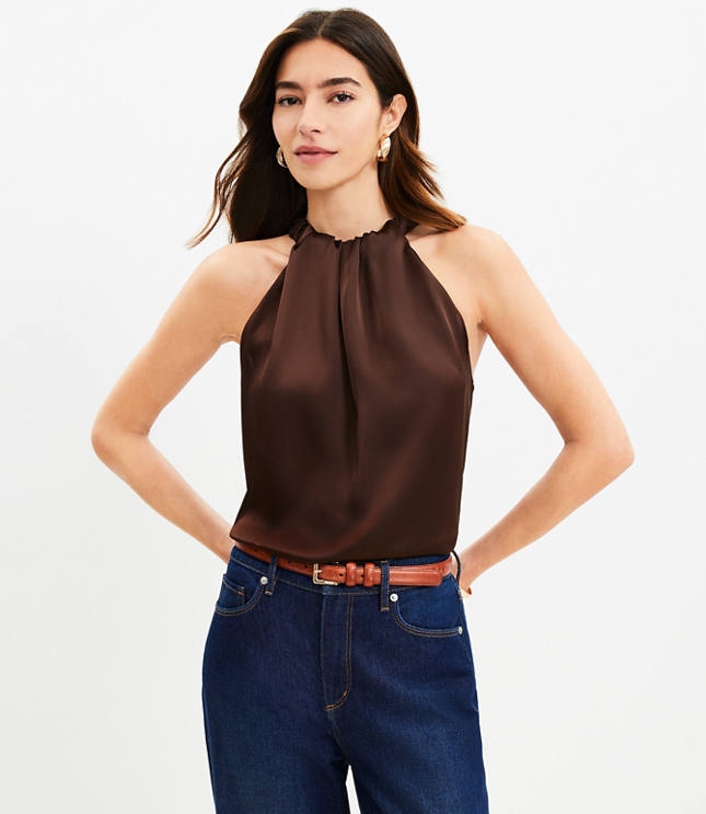 Jacquard Tie Keyhole Ruched Sleeve Top