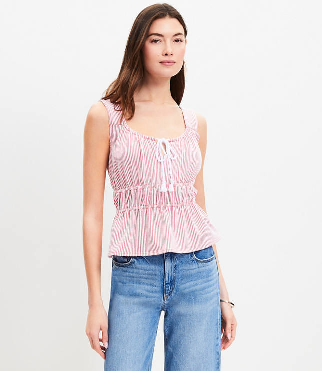 Seersucker Stripe Modern Peplum Tank Top