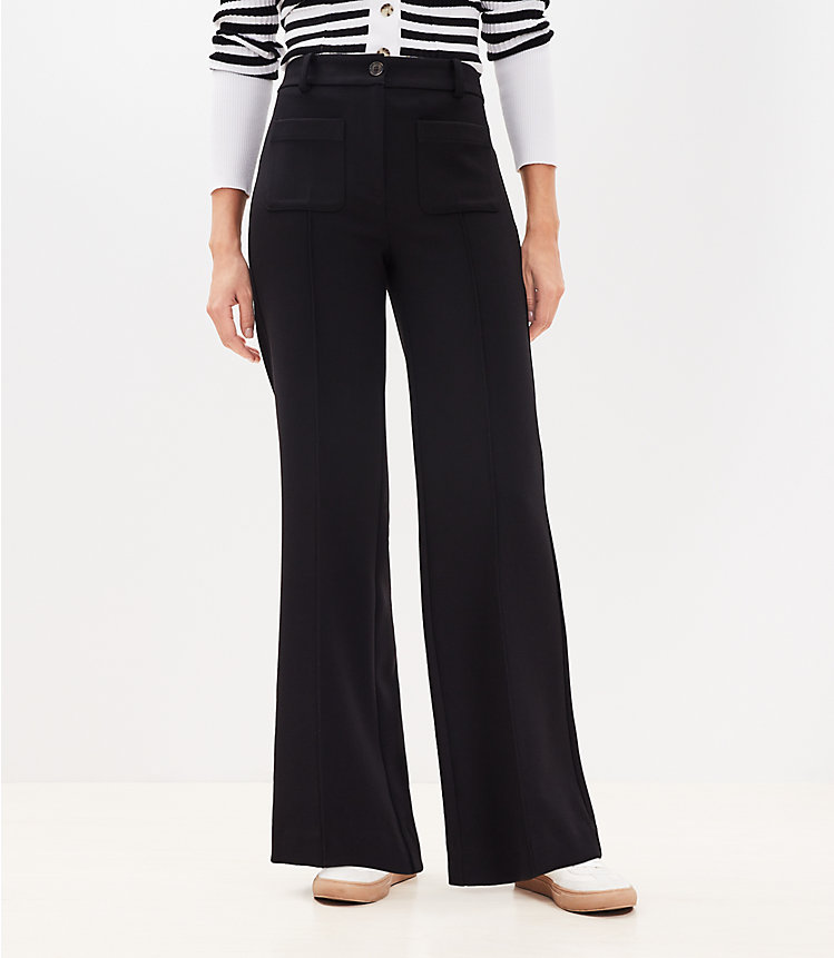 Petite Pintucked Patch Pocket Flare Pants in Doubleface image number 0