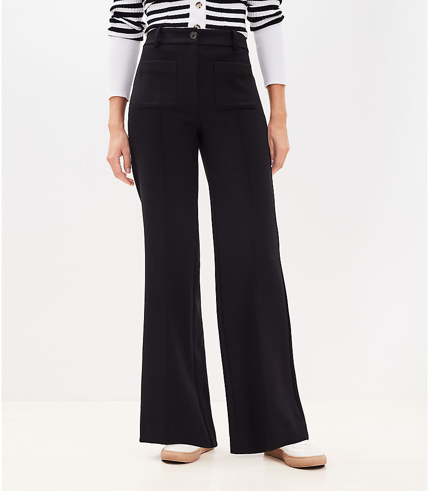 Petite Pintucked Patch Pocket Flare Pants in Doubleface