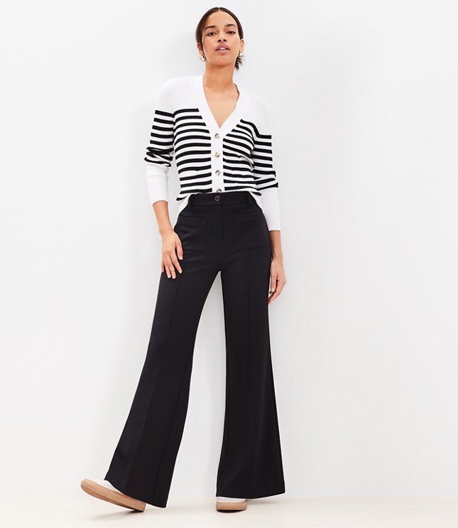 Petite Pintucked Patch Pocket Flare Pants in Doubleface