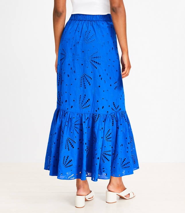 Embroidered Eyelet Flounce Maxi Skirt