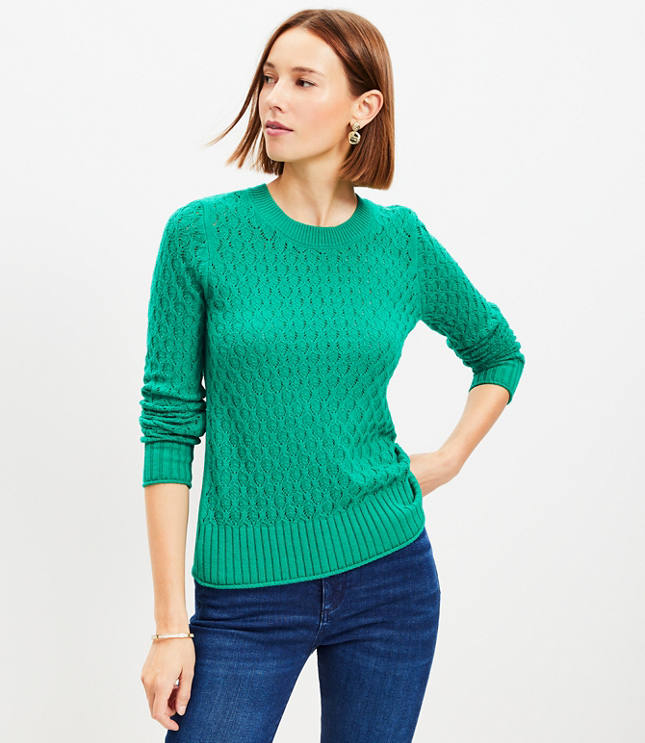 Cozy Pointelle-Knit Crew-Neck Sweater for Women