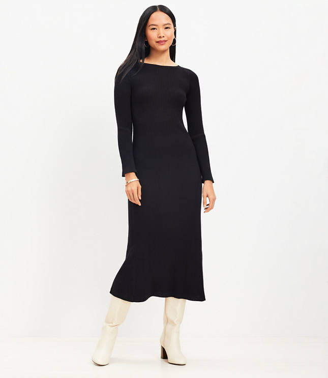 Ribbed Collared Midi Sweater Dress