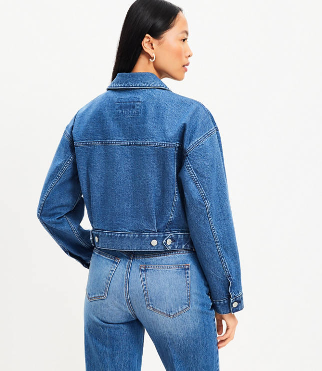 Petite Cropped Denim Jacket in Classic Mid Wash