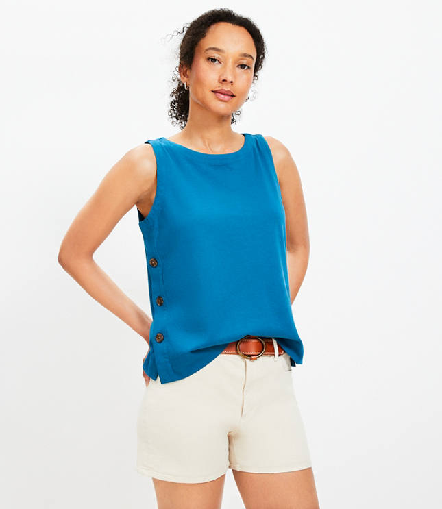 Twist Cuff Linen Blend Scoop Neck Tee