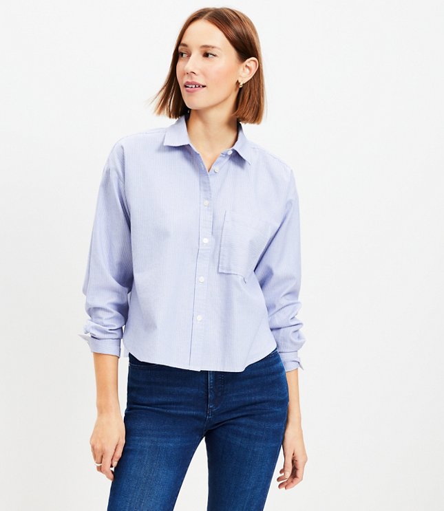 Petite Striped Cotton Modern Pocket Shirt