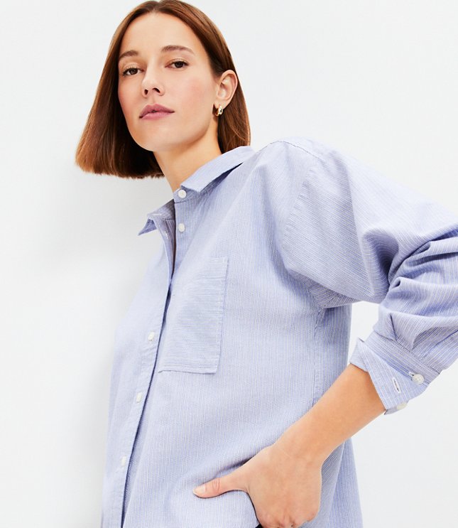 Petite Striped Cotton Modern Pocket Shirt