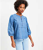 Petite Chambray Bubble Sleeve Top carousel Product Image 1
