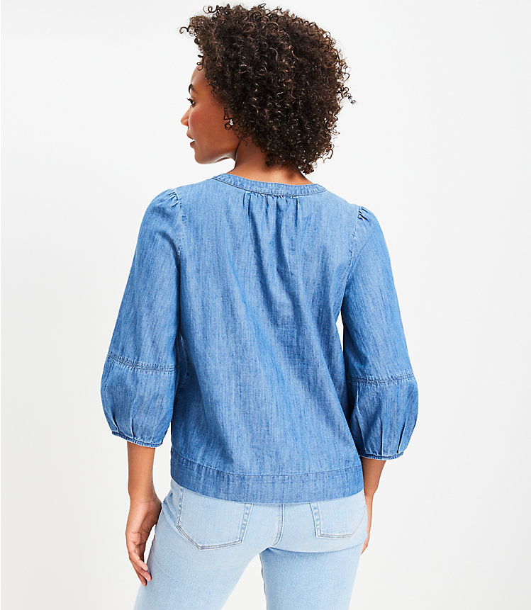 Petite Chambray Bubble Sleeve Top image number 2