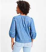 Petite Chambray Bubble Sleeve Top carousel Product Image 3
