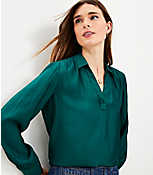 Petite Collared V-Neck Blouse carousel Product Image 2