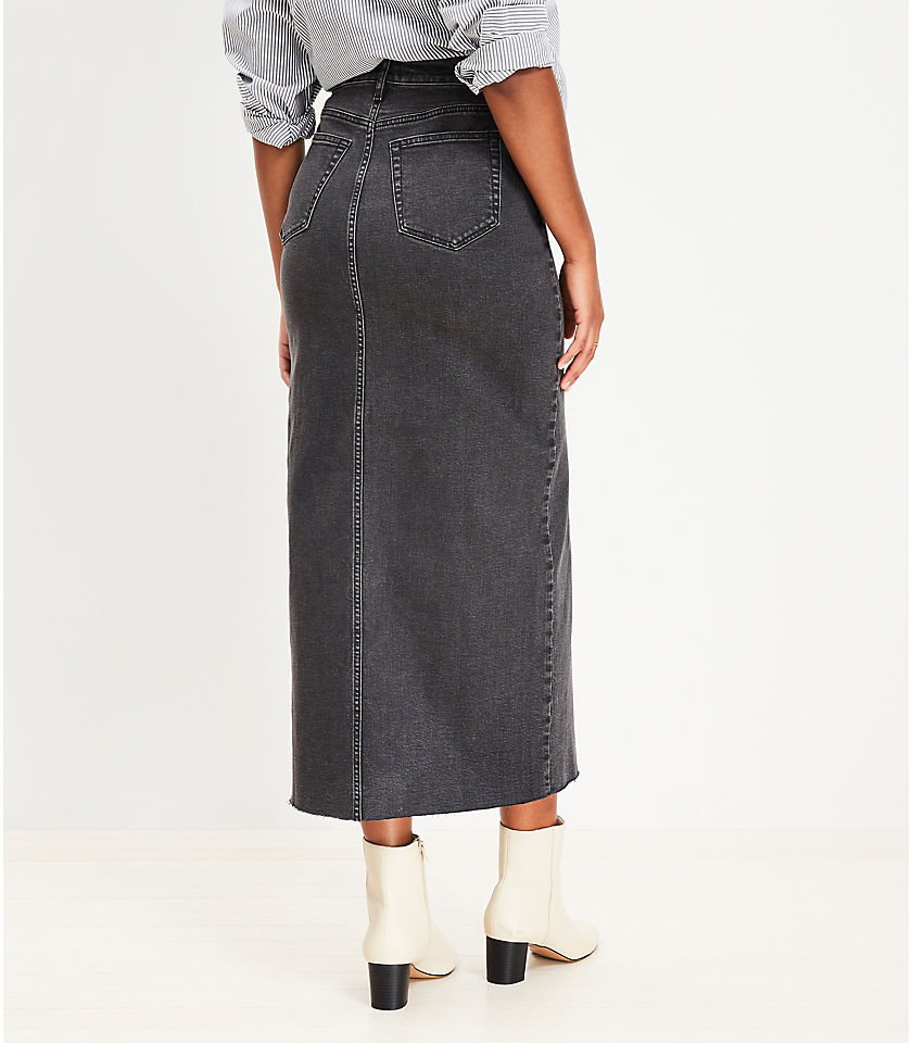 Petite Fresh Cut Denim Maxi Skirt in Washed Black