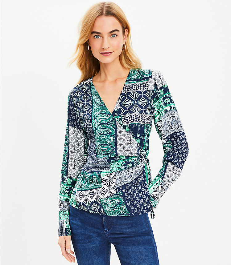 Petite Patchwork Wrap Blouse image number 0