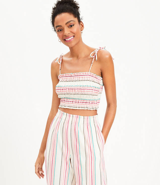 LOFT Beach Striped Smocked Tie Strap Top