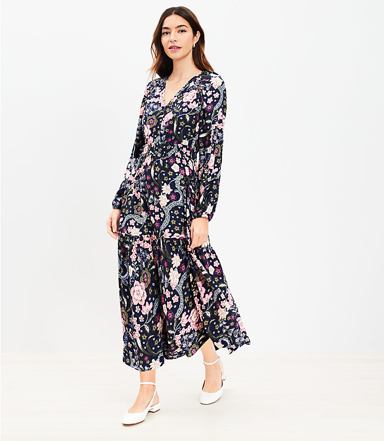Petite Floral Shirred Flounce Midi Dress image number 0