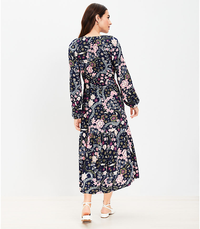 Petite Floral Shirred Flounce Midi Dress