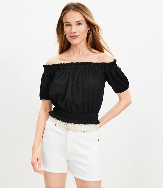 Crinkle Jacquard Off The Shoulder Top