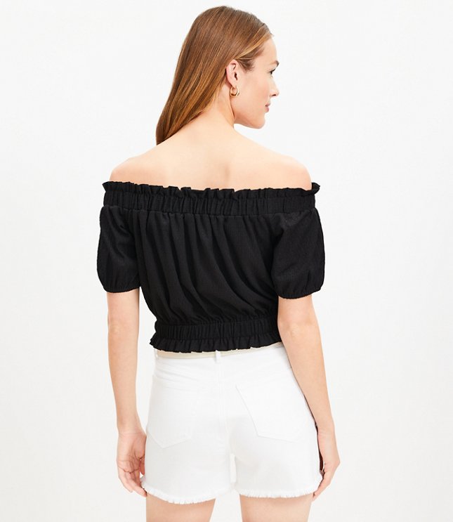 Crinkle Jacquard Off The Shoulder Top