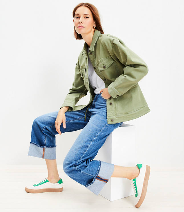 Petite Puff Sleeve Drawstring Denim Jacket