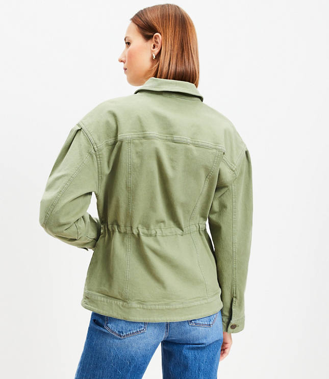 Petite Puff Sleeve Drawstring Denim Jacket