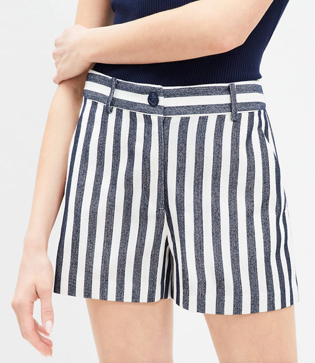 Petite High Rise Paperbag Pull On Denim Shorts in Stripe