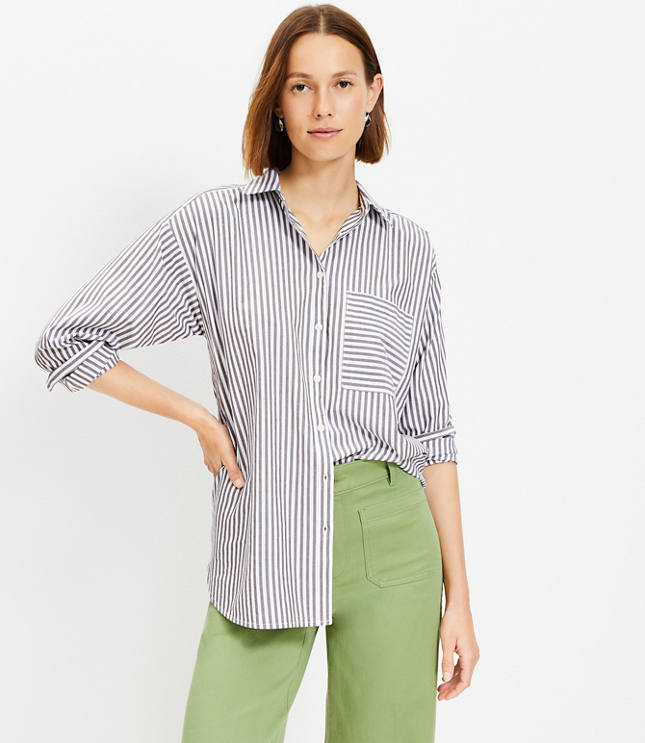 Striped Poplin Belted Pocket Shirtdress