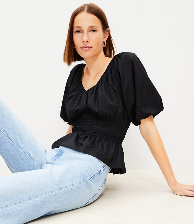 Gathered Waist V-Neck Blouse