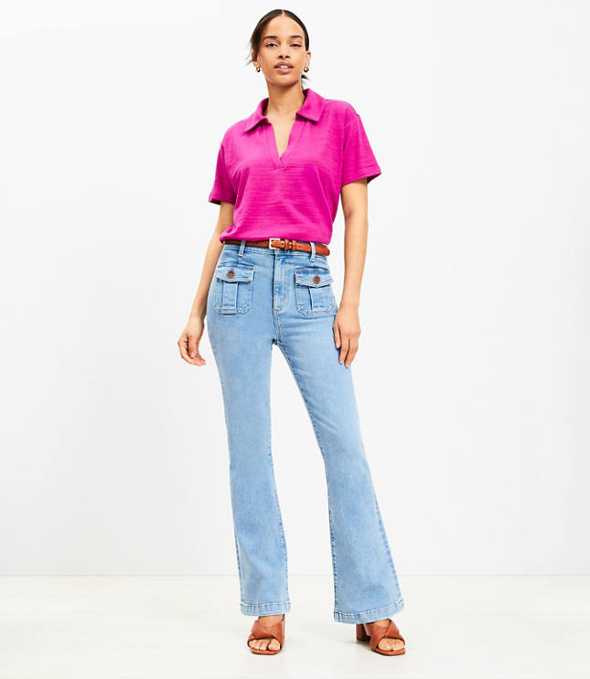 Flip Cuff High Rise Wide Leg Jeans in Light Wash - Light Wash