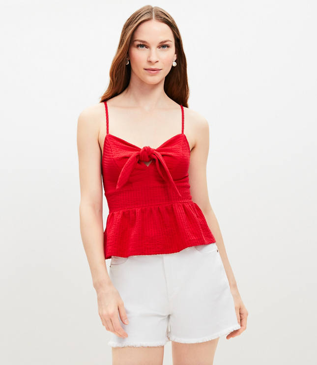 Petite Smocked Cropped Top With Thin Tie Straps