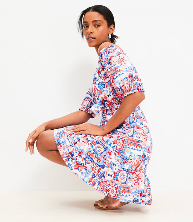 Scribble Ruffle Off The Shoulder Mini Dress