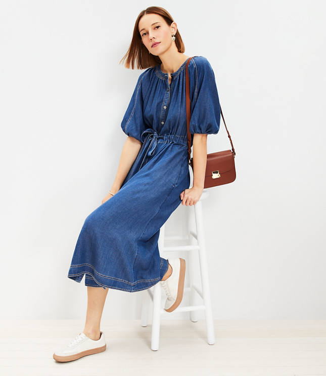 Petite Chambray Pocket Midi Dress - image 2