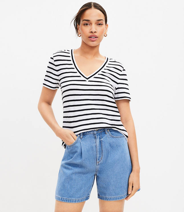 Petite A-Line Denim Shorts in Classic Mid Wash