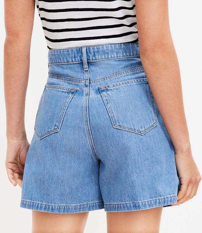 Petite A-Line Denim Shorts in Classic Mid Wash