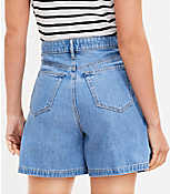 Petite A-Line Denim Shorts in Classic Mid Wash carousel Product Image 3