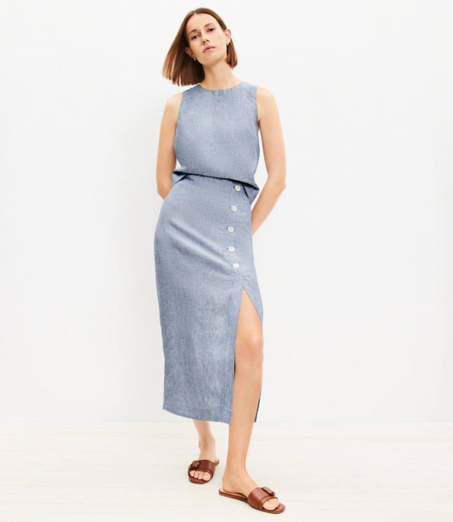 Chambray Nylon Shimmer Midi Skirt（ls52496S） main image 1