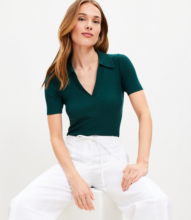 Crochet Ribbed Collared Sweater Tee