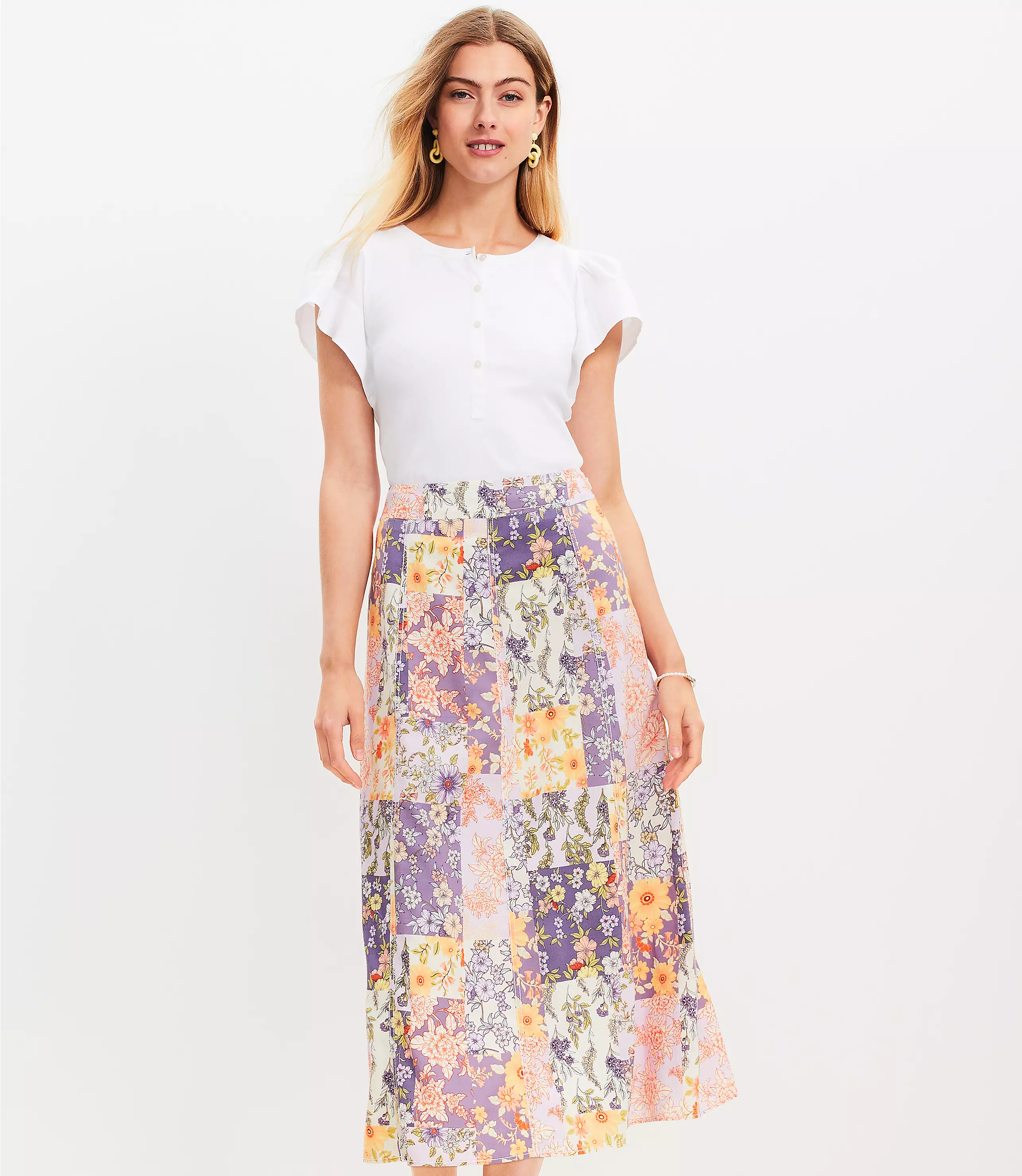 Petite Floral Seamed Midi Skirt